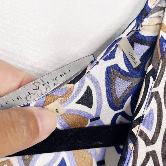 Elie Tahari Small Blue Purple Printed Silk Stretch Short Sleeve VNeck Dress Slip - Picture 9 of 11